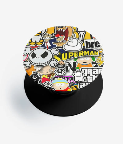 A top-down view of a phone grip holder on a clean white background