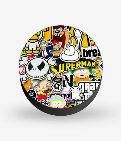 Mobile phone grip with a colorful design on a white background