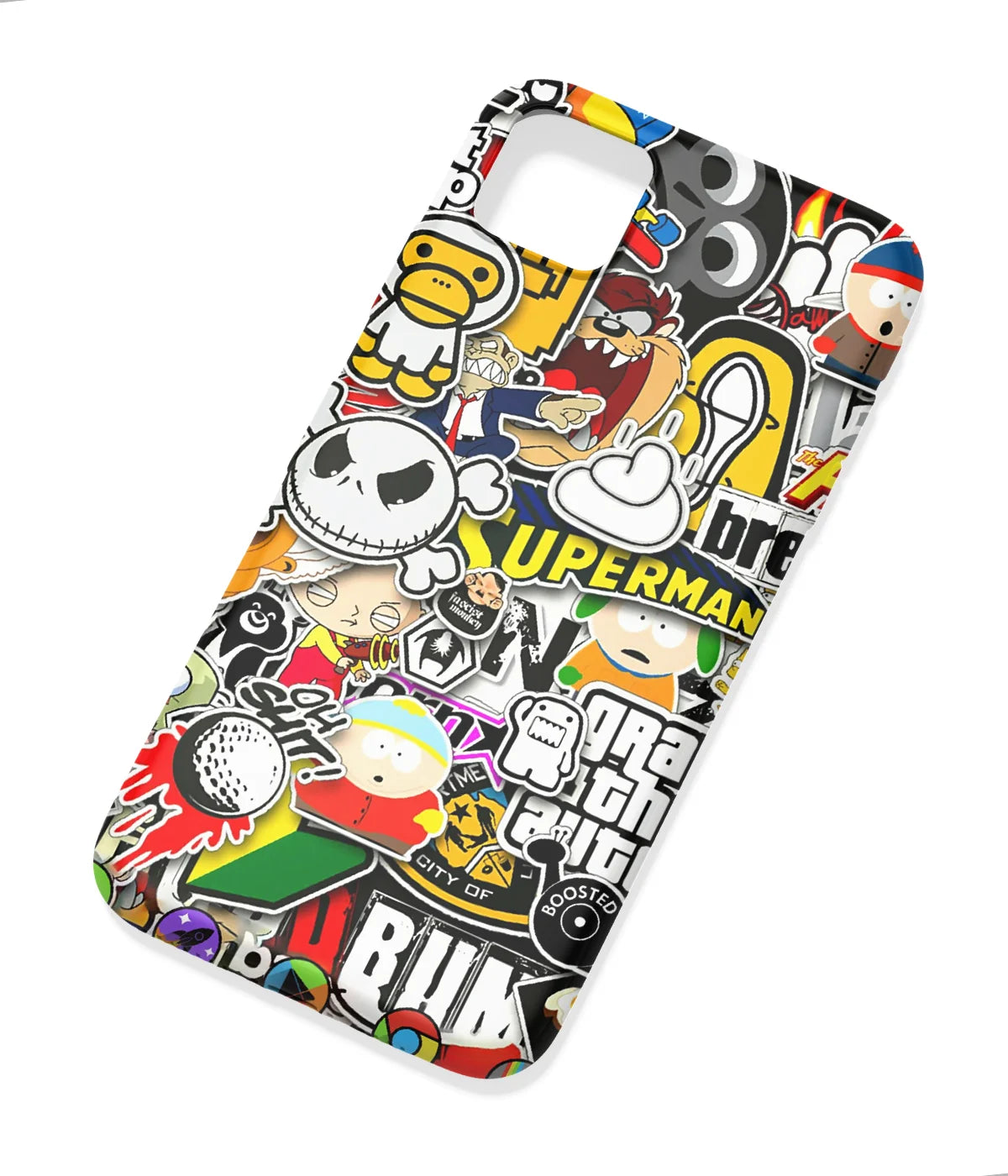 An angled view of a soft silicone case featuring a colorful design.