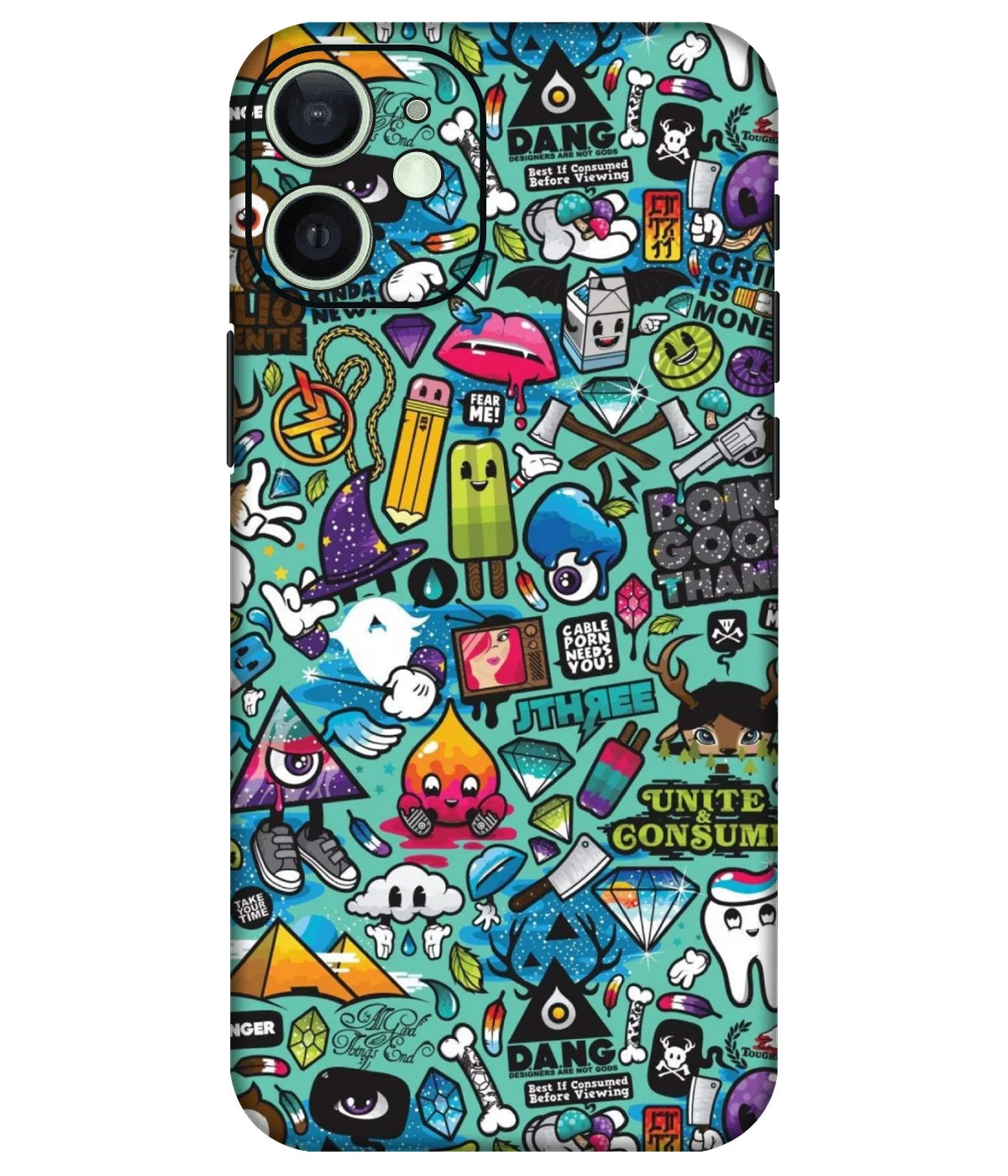 Image of a phone case featuring a mobile skin with a graphic design.