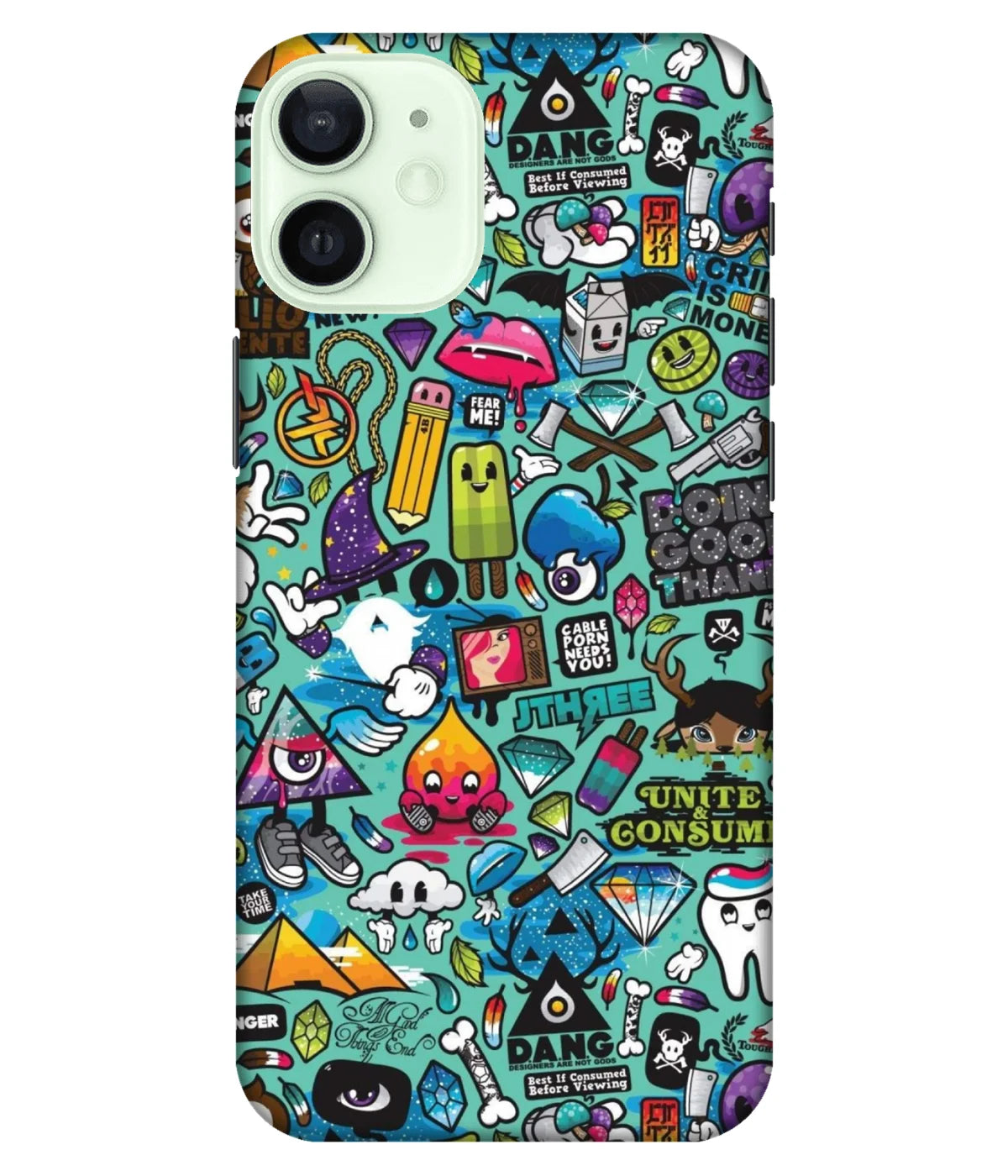 A product shot of a slim hard case with a colorful design.