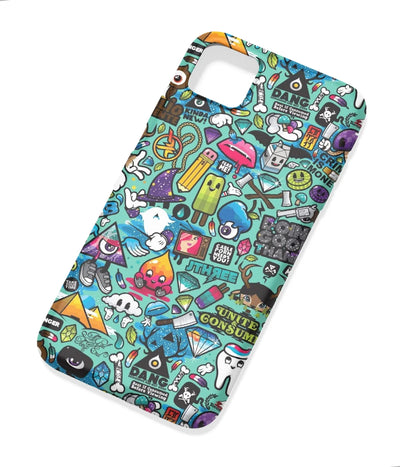 An angled view of a soft silicone case featuring a colorful design.
