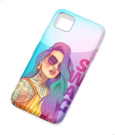 An angled view of a soft silicone case featuring a colorful design.