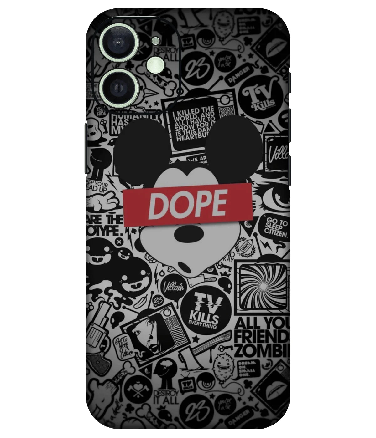 Image of a phone case featuring a mobile skin with a graphic design.