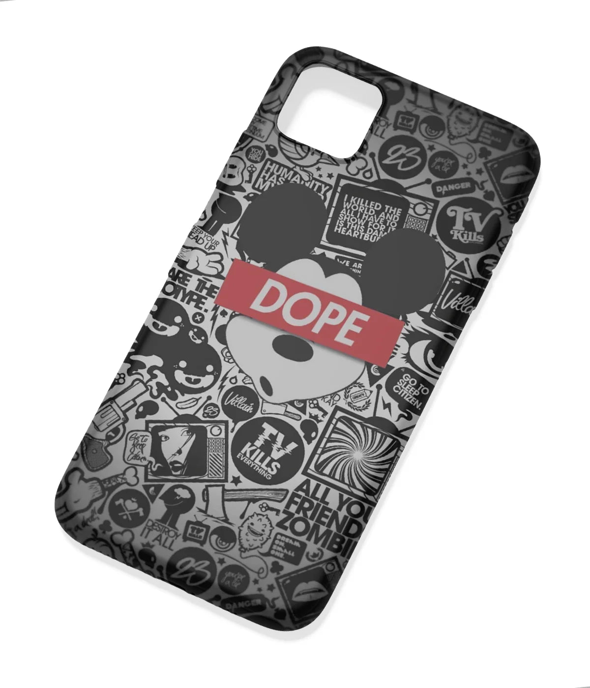 An angled view of a soft silicone case featuring a colorful design.