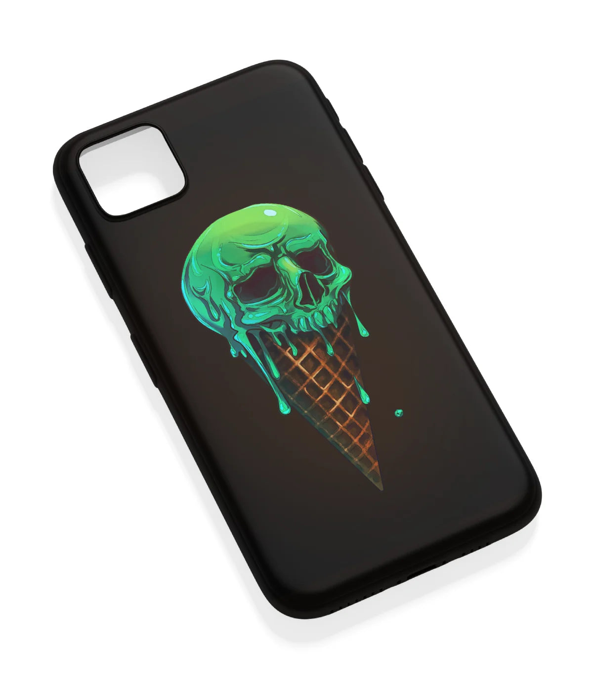 An angled view of a soft silicone case featuring a vibrant design.