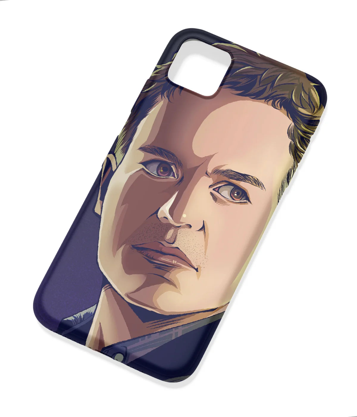 An angled view of a soft silicone case featuring a colorful design.