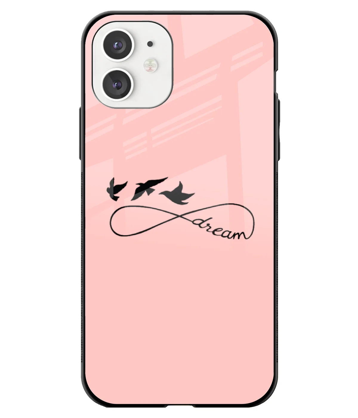 A front-on view of a glass phone case with a colorful design.