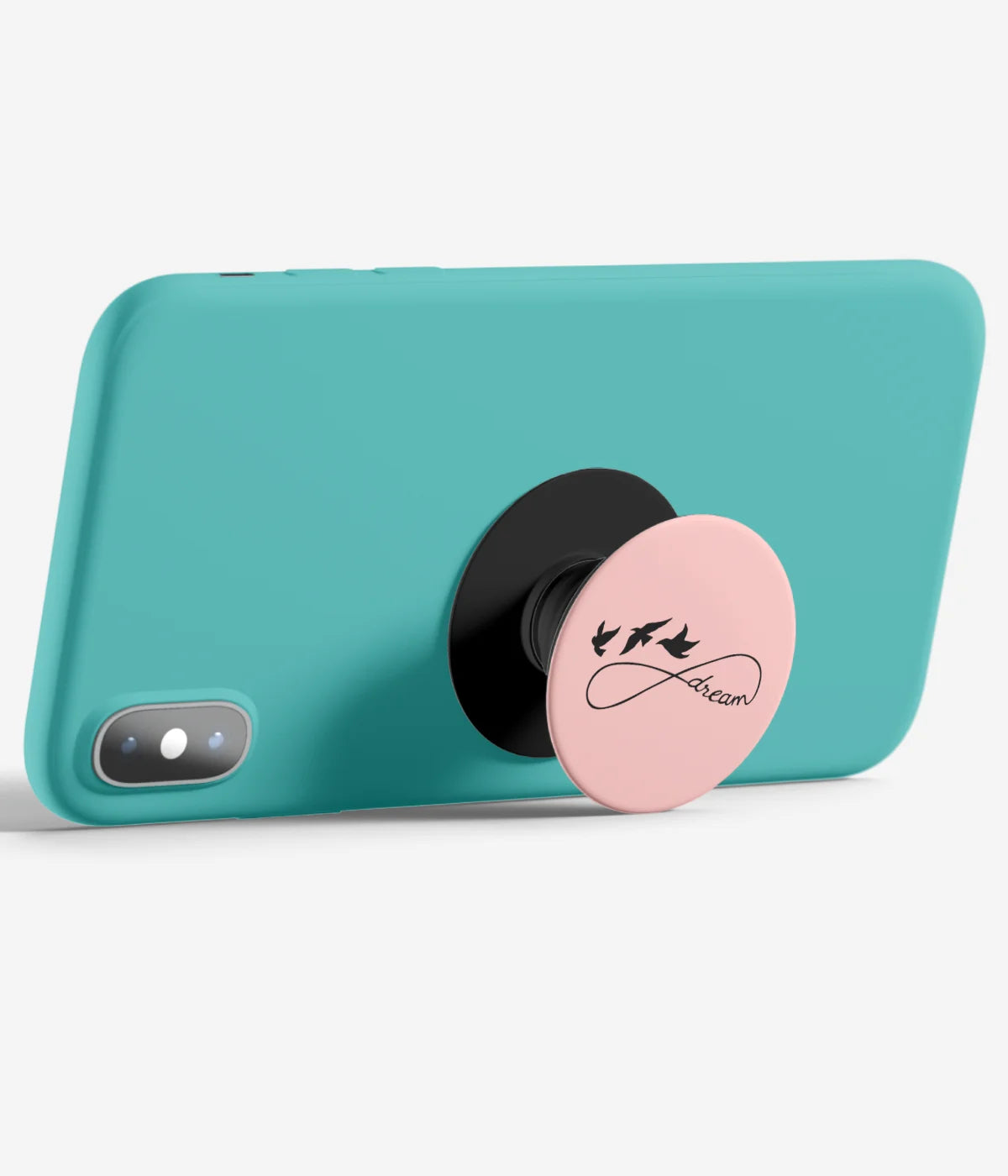 An image demonstrating how to use the phone grip as a stand to hold a mobile phone in landscape mode for hands-free viewing