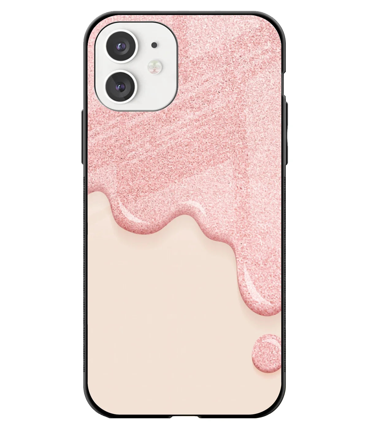 A front-on view of a glass phone case with a colorful design.