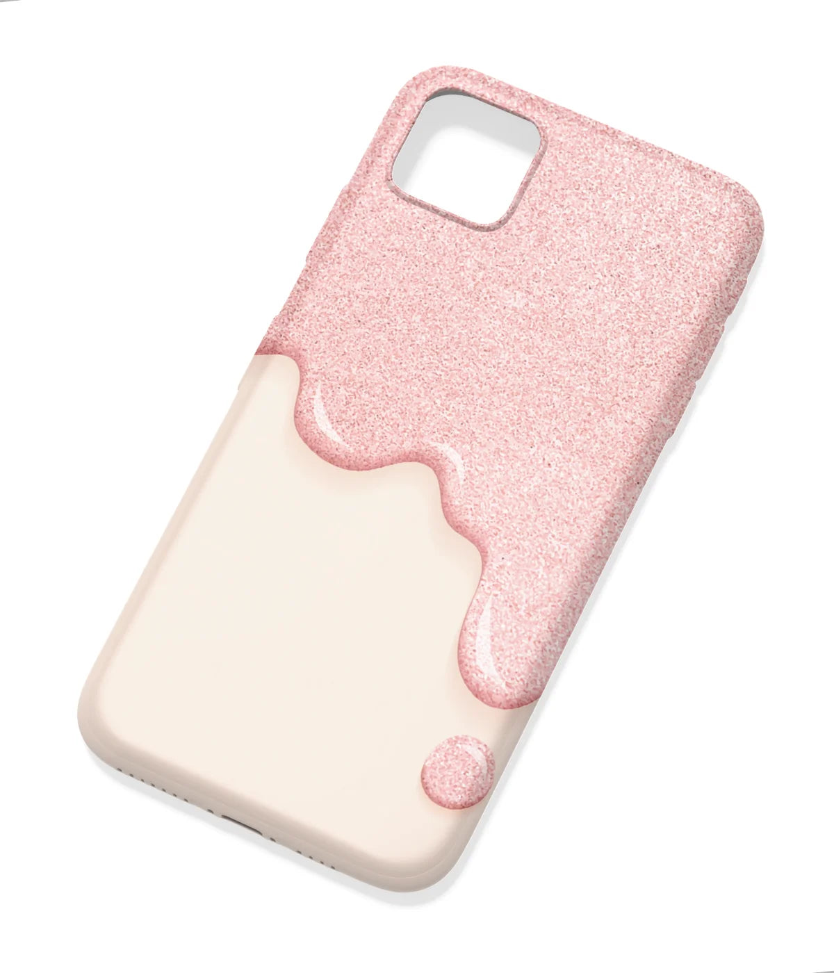 An angled view of a soft silicone case featuring a colorful design.