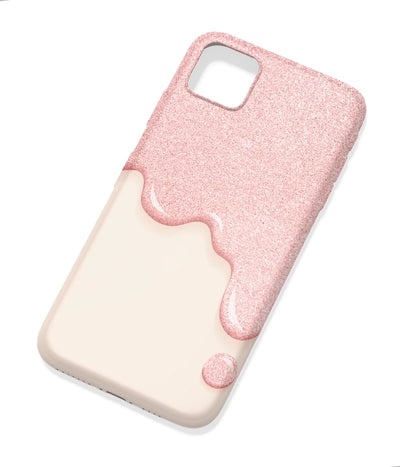 An angled view of a soft silicone case featuring a colorful design.