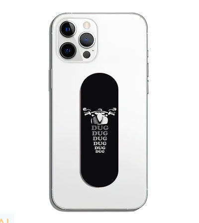A phone grip slider applied to the back of a smartphone.
