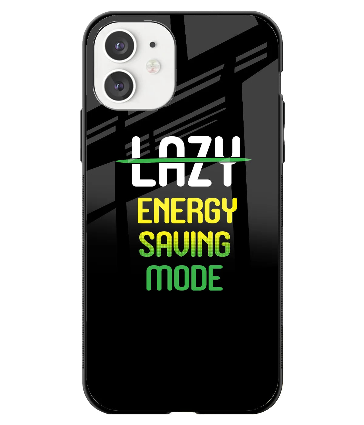 A front-on view of a glass phone case with a colorful design.
