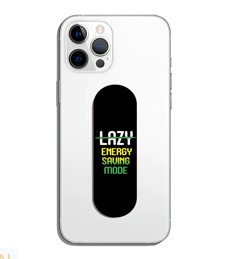 A phone grip slider applied to the back of a smartphone.