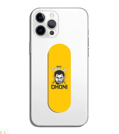 A phone grip slider applied to the back of a smartphone.