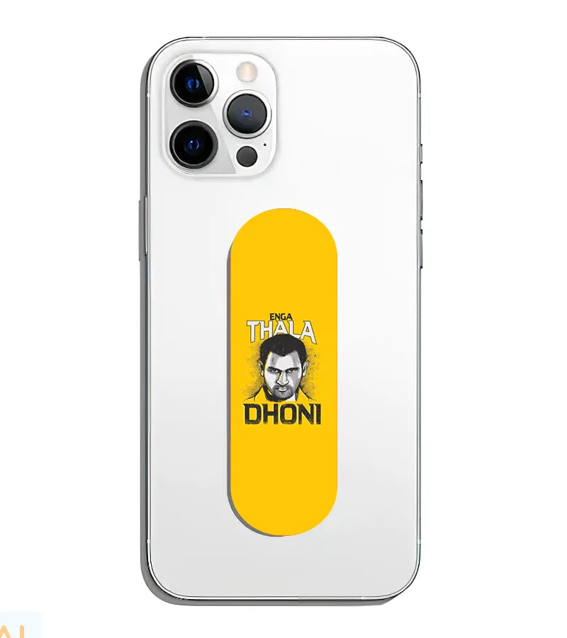 A phone grip slider applied to the back of a smartphone.