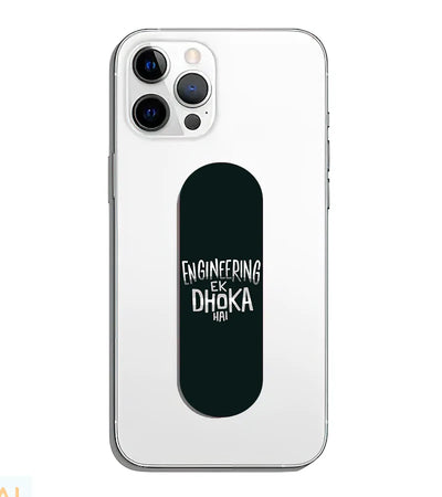 A phone grip slider applied to the back of a smartphone.