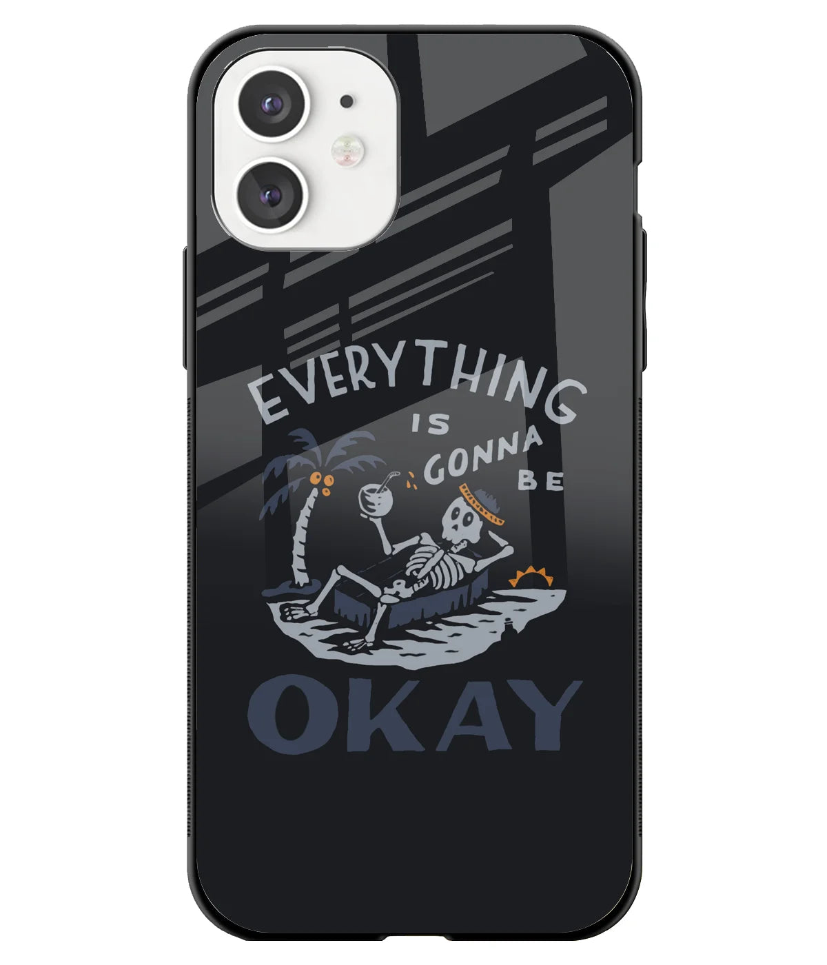 A front-on view of a glass phone case with a colorful design.