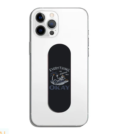 A phone grip slider applied to the back of a smartphone.