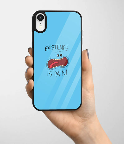 A hand holding a glass phone case with a colorful design.