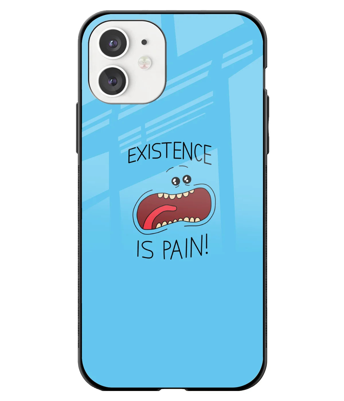 A front-on view of a glass phone case with a colorful design.