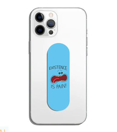 A phone grip slider applied to the back of a smartphone.
