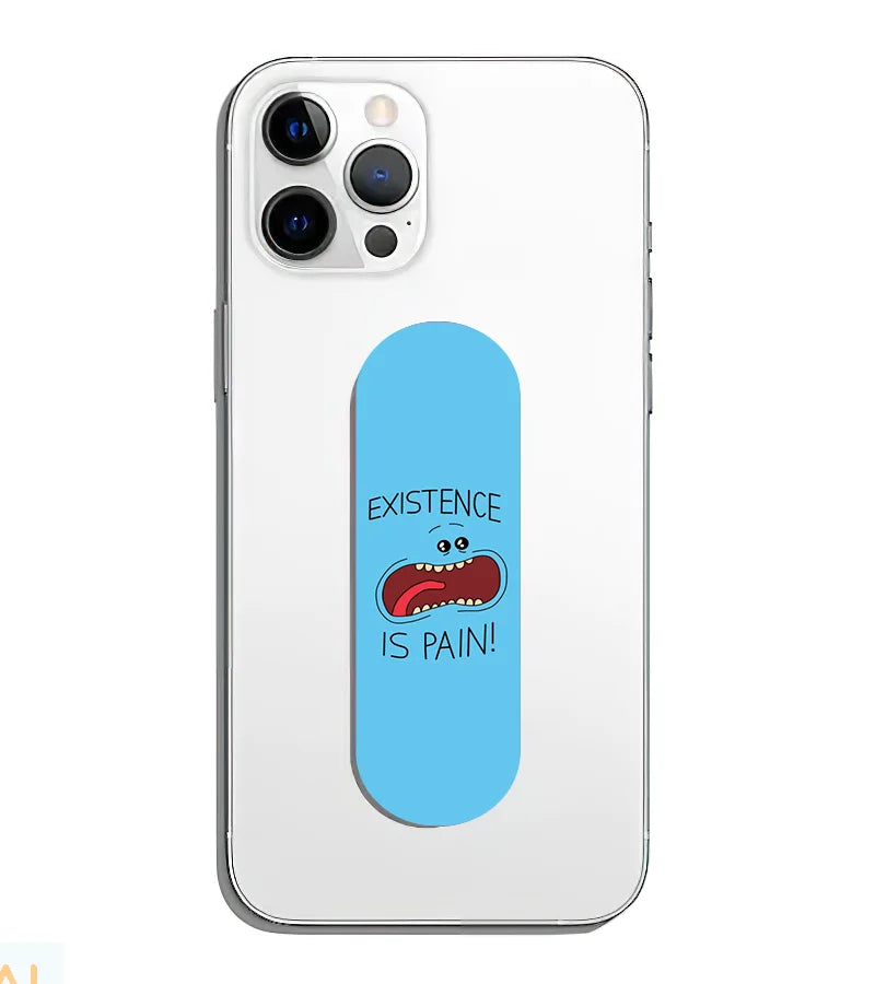 A phone grip slider applied to the back of a smartphone.