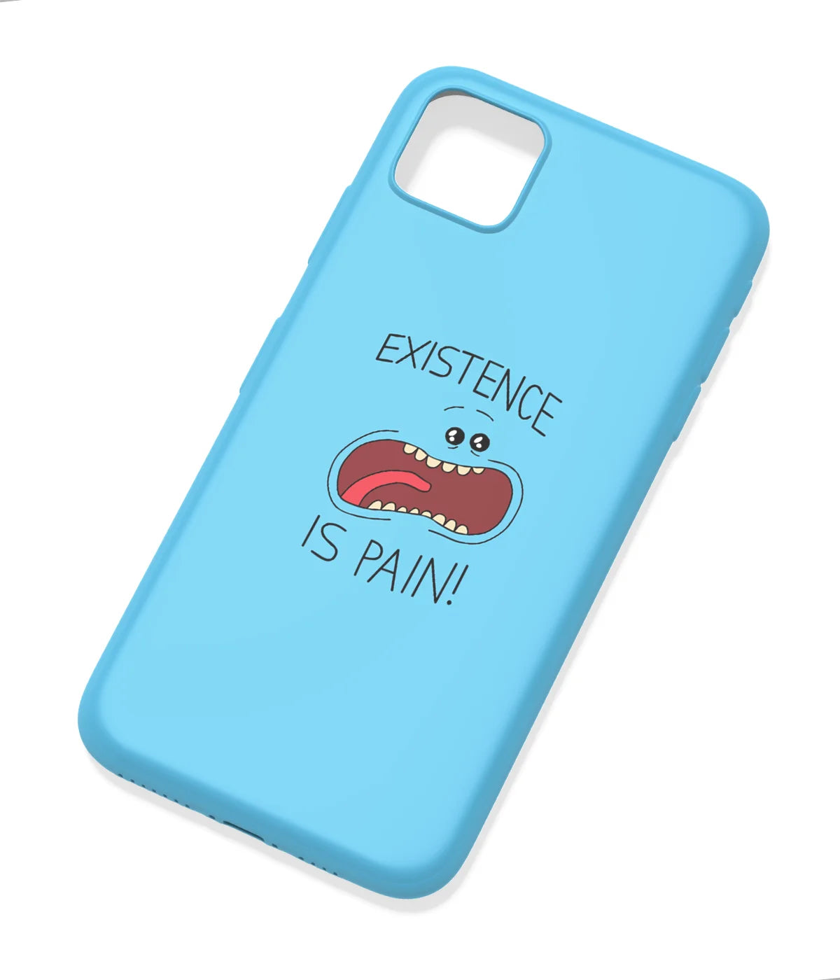 An angled view of a soft silicone case featuring a colorful design.