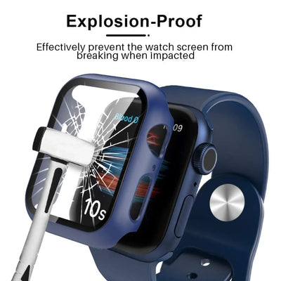 Graphic demonstrating the explosion-proof durability of the clear Apple Watch case.
