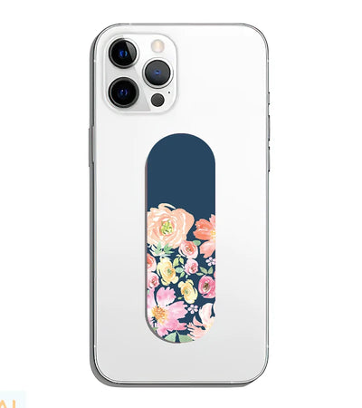 A phone grip slider applied to the back of a smartphone.