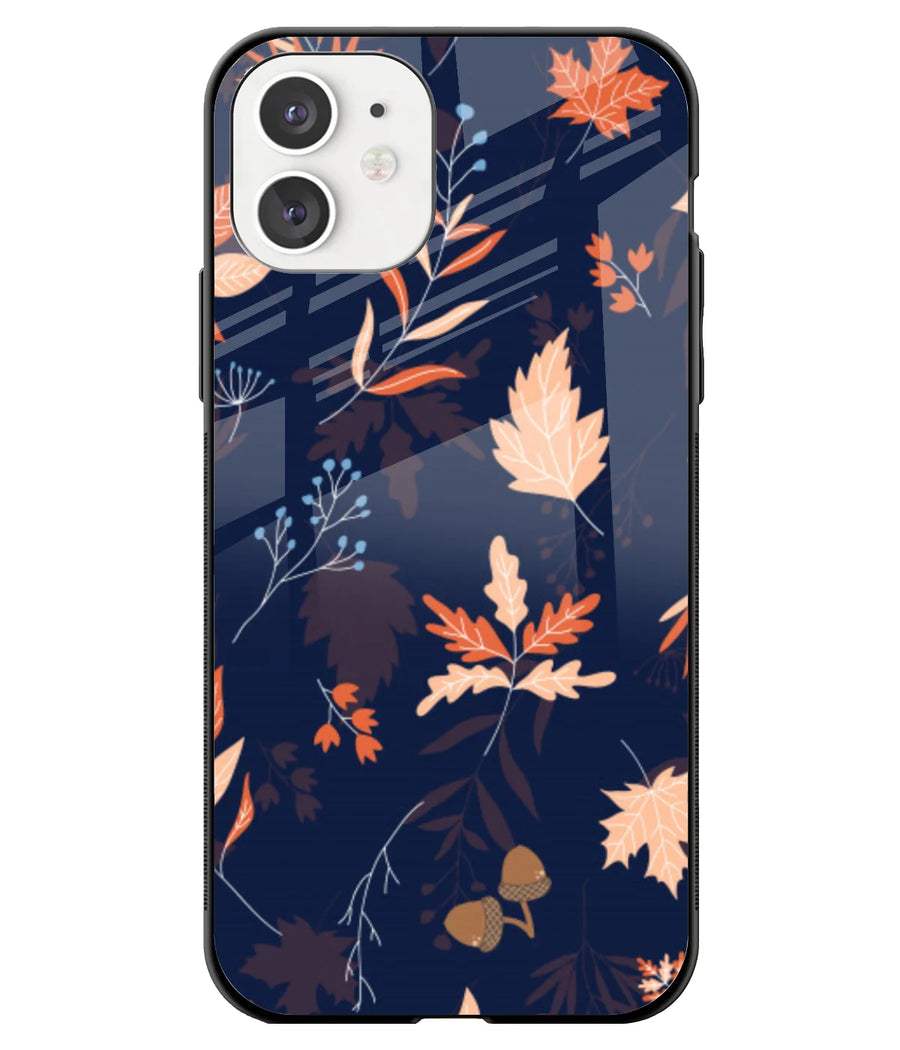 Fall Leaves Blue Pattern Glass Case