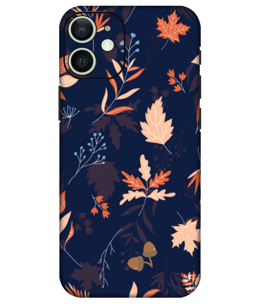 Fall Leaves Blue Pattern Mobile Skin