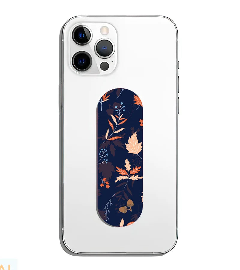 A phone grip slider applied to the back of a smartphone.