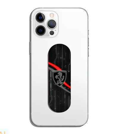 A phone grip slider applied to the back of a smartphone.