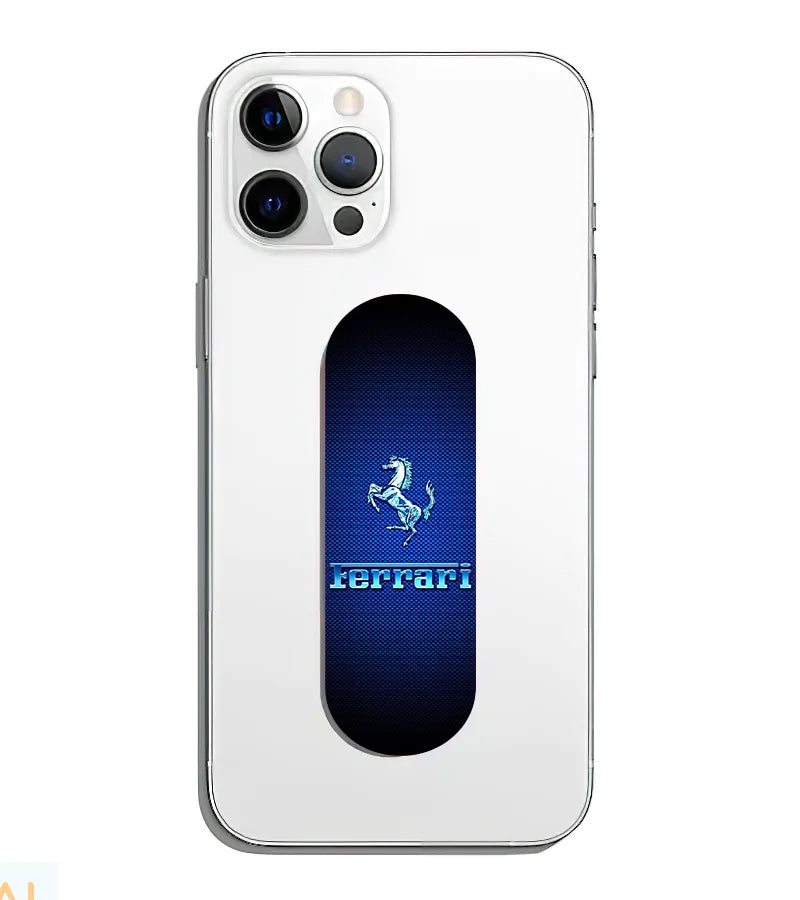 A phone grip slider applied to the back of a smartphone.