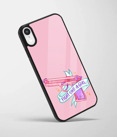 An angled view of a glass phone case featuring a vibrant design.