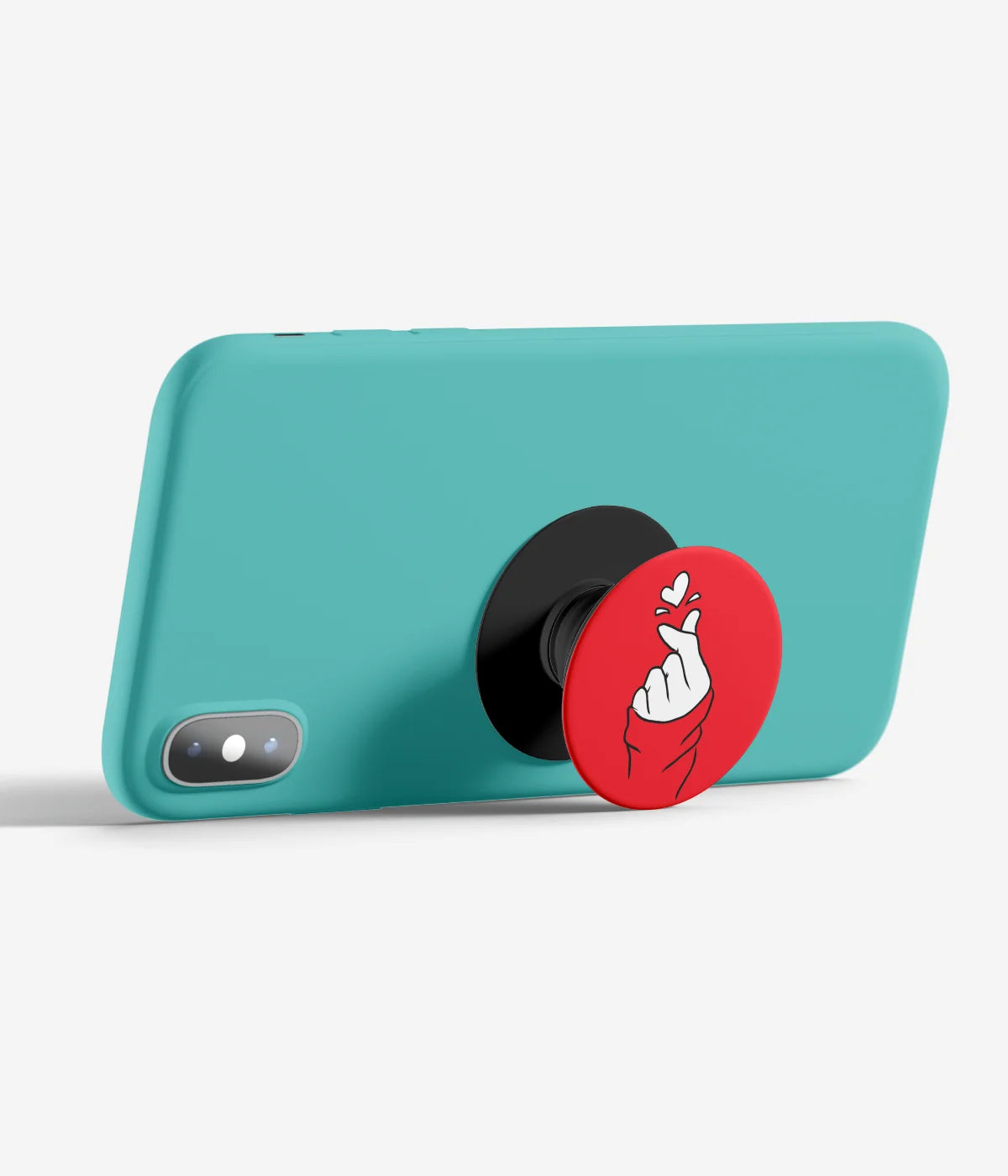 An image demonstrating how to use the phone grip as a stand to hold a mobile phone in landscape mode for hands-free viewing