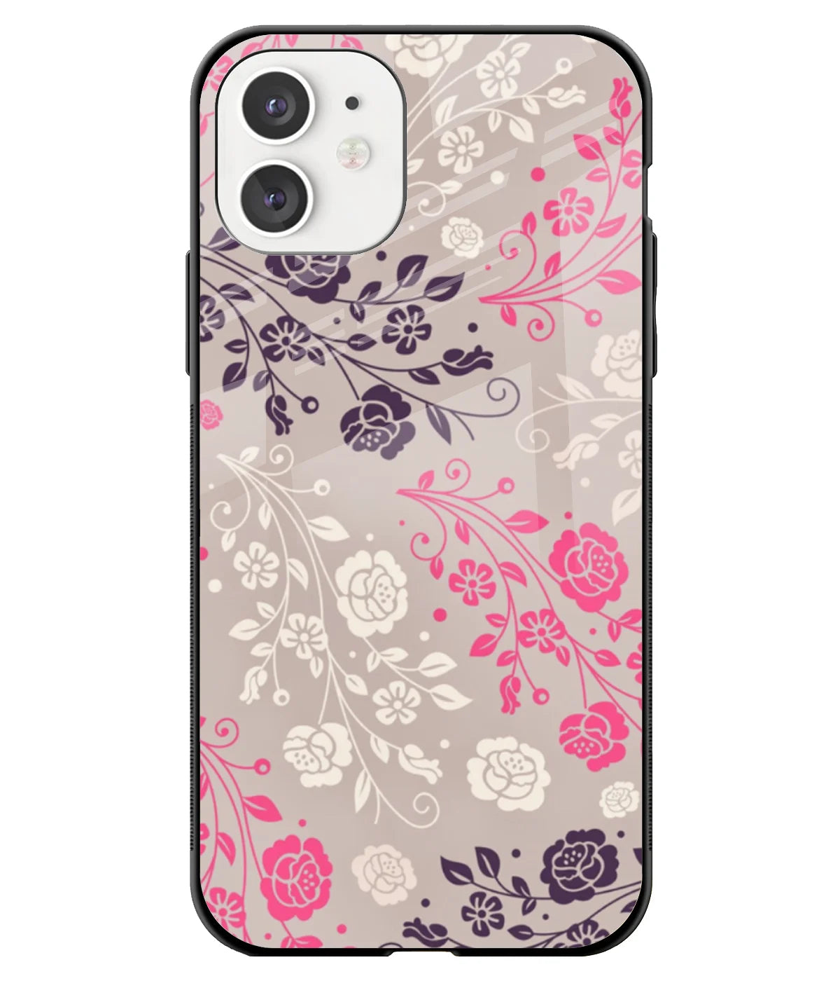 A front-on view of a glass phone case with a colorful design.