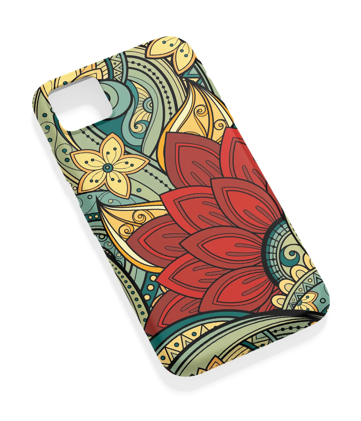 An angled view of a soft silicone case featuring a vibrant design.