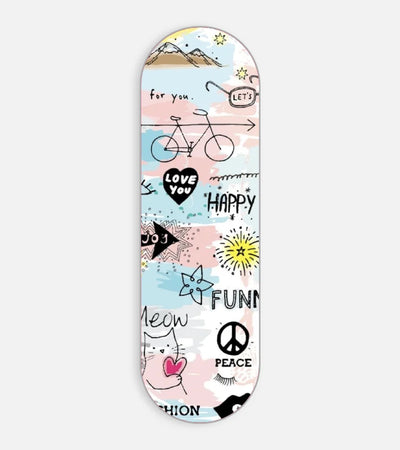 Mobile phone grip slider with a colorful design on a white background
