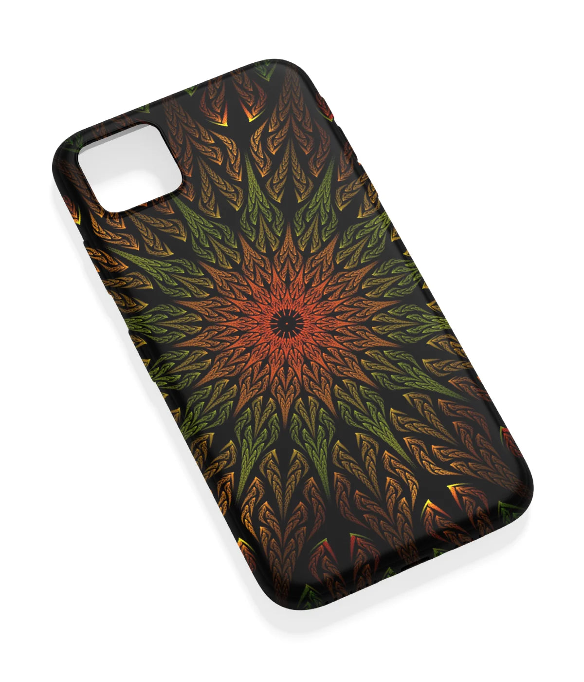 An angled view of a soft silicone case featuring a vibrant design.