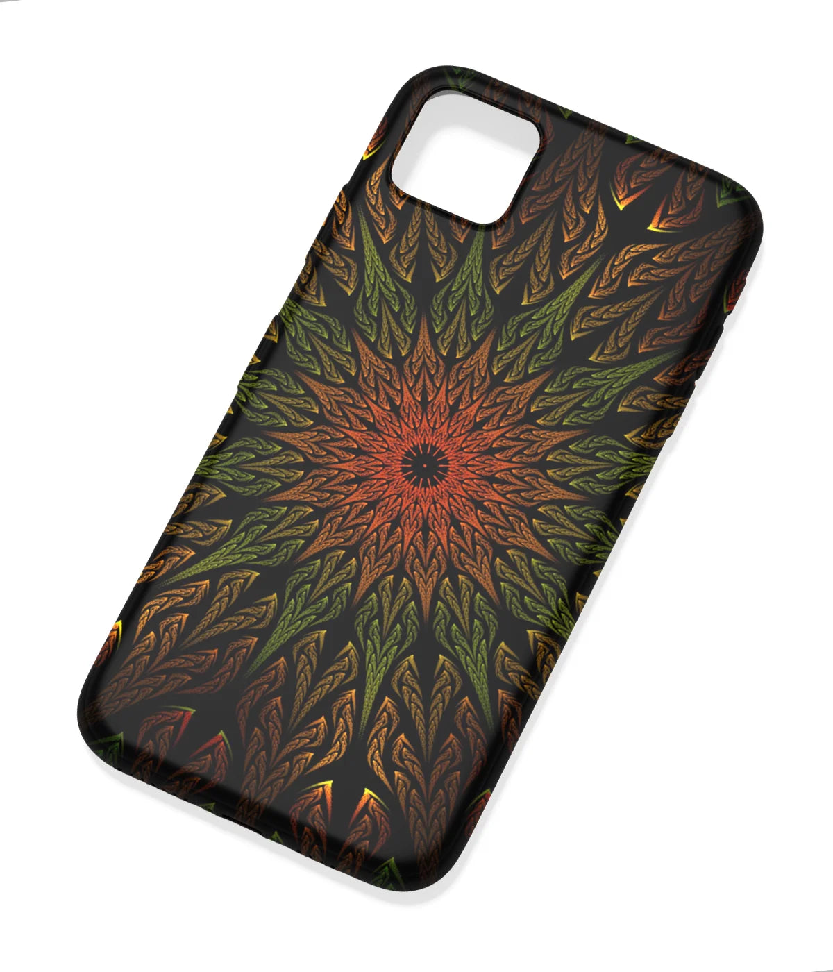 An angled view of a soft silicone case featuring a colorful design.