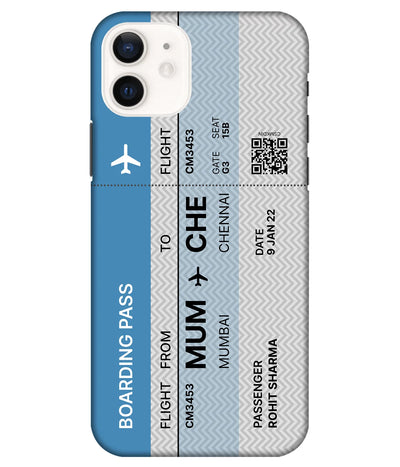 A product shot of a slim hard case with a customizable name in blue color.