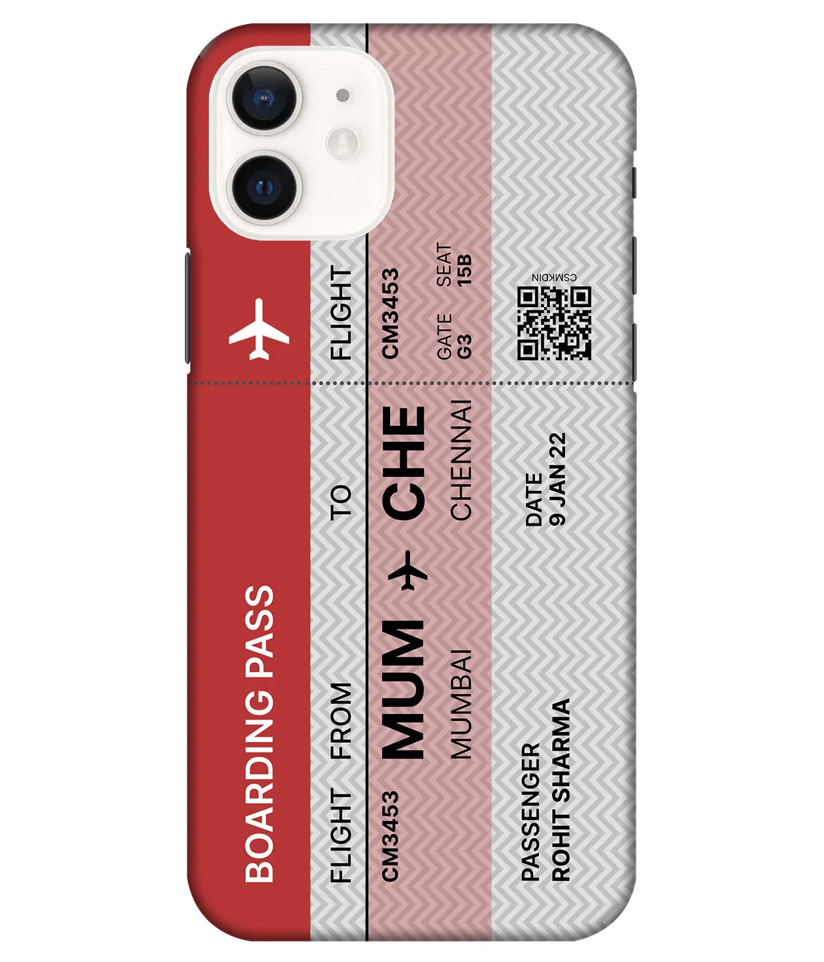 A product shot of a slim hard case with a customizable name in red color.