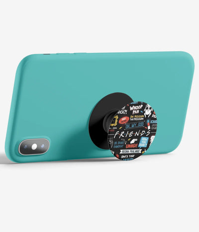 An image demonstrating how to use the phone grip as a stand to hold a mobile phone in landscape mode for hands-free viewing