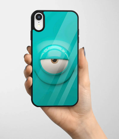 A hand holding a glass phone case with a colorful design.