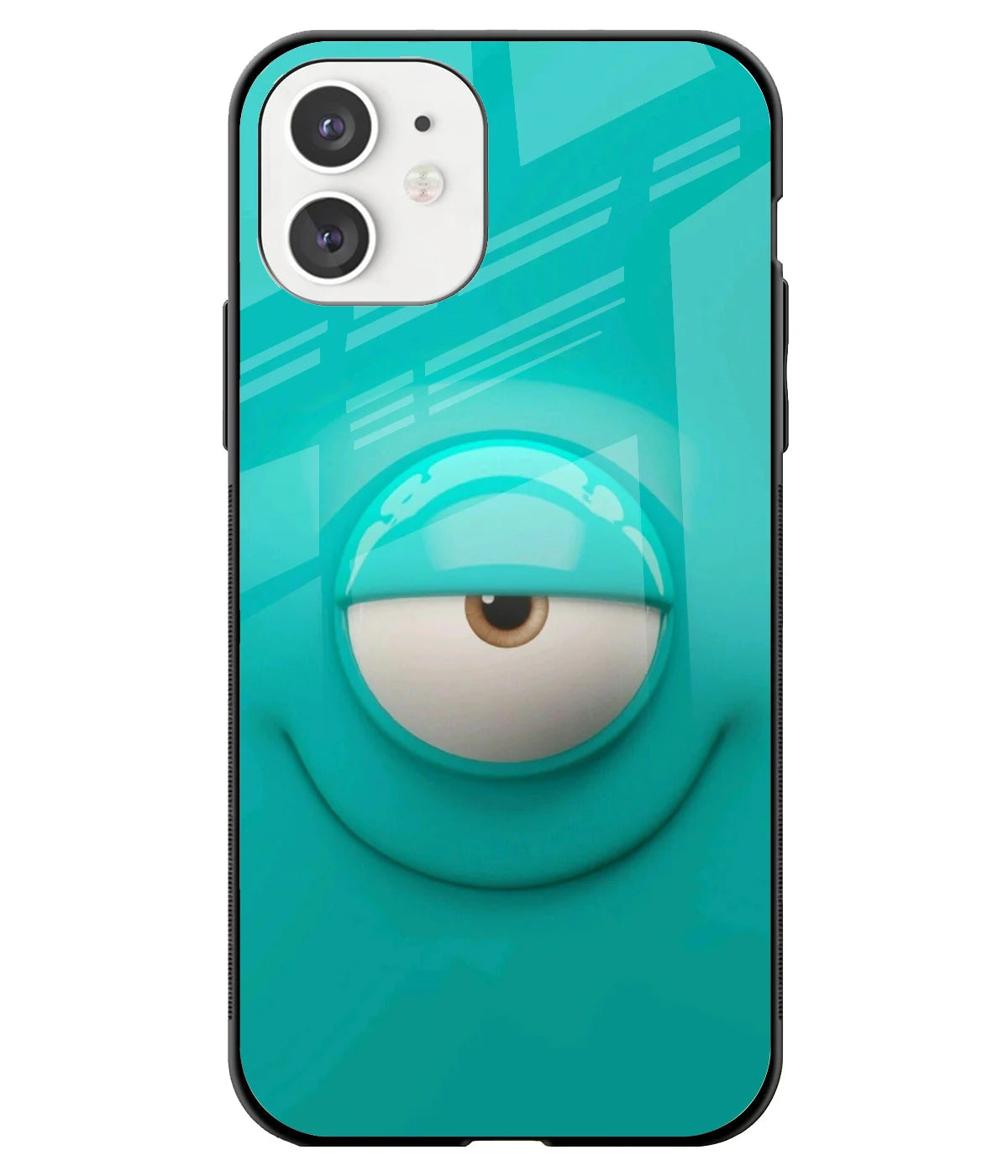 A front-on view of a glass phone case with a colorful design.
