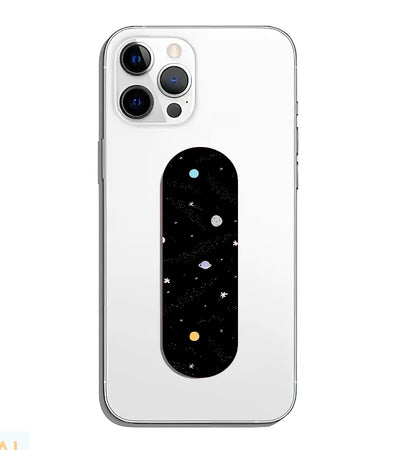 A phone grip slider applied to the back of a smartphone.