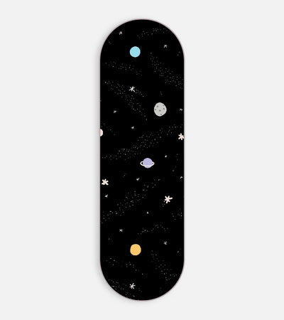 Mobile phone grip slider with a colorful design on a white background